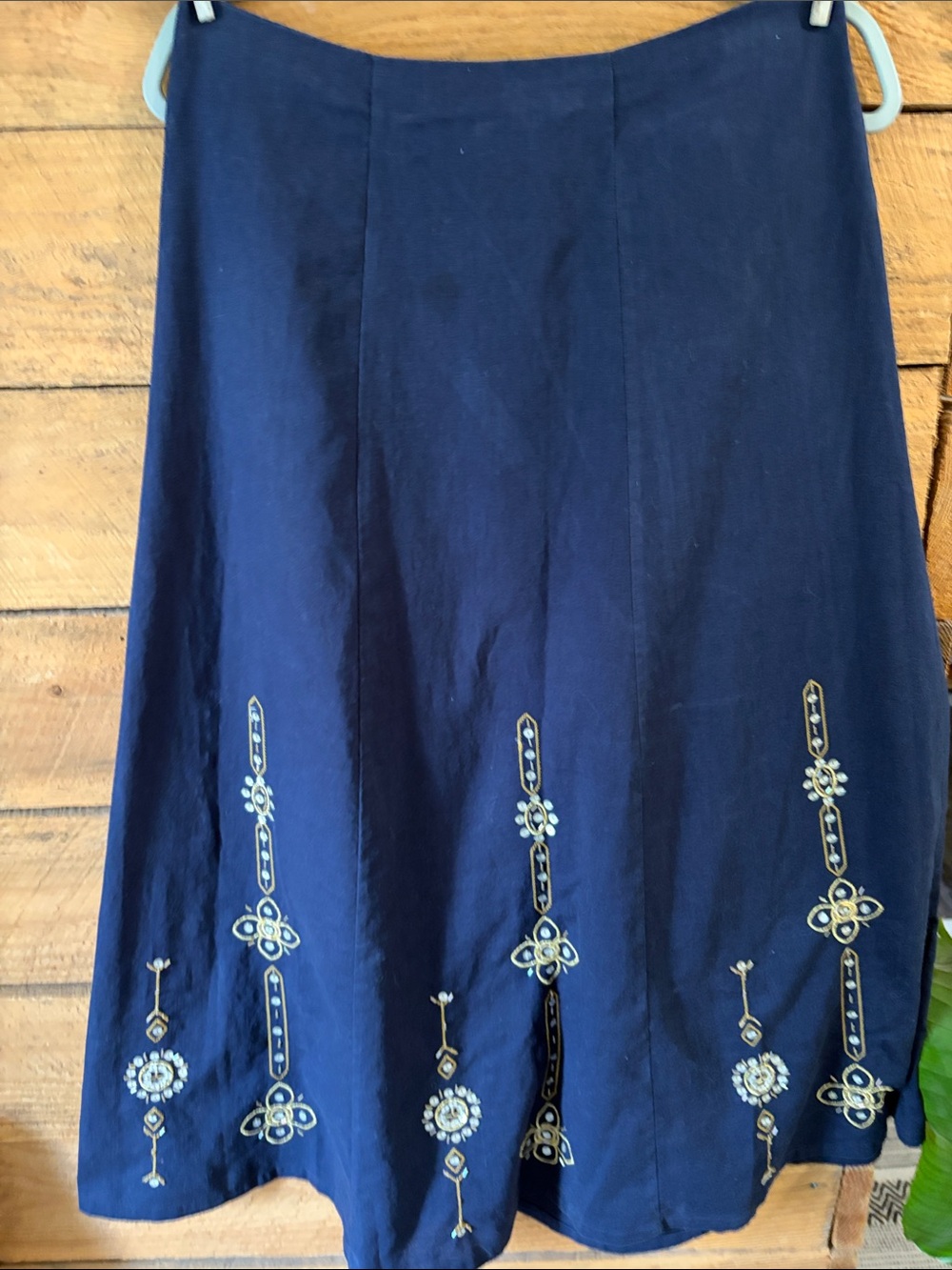 Classic Elements Navy A-Line Skirt with Cream Embroidery